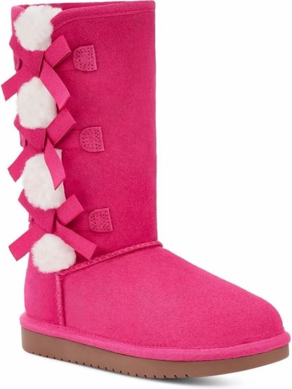 NIB Koolaburra UGG Girls Fuchsia Pink Tall Boot with Pom Buttons Kids 3